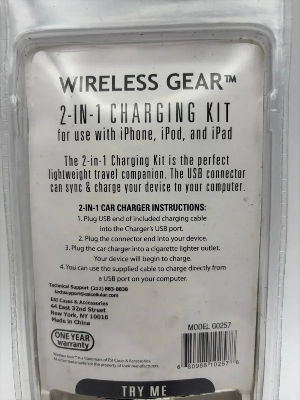 Wireless Gear 2 In 1 Charging Kit, iPhone, iPod, iPad (Model G0257) White New